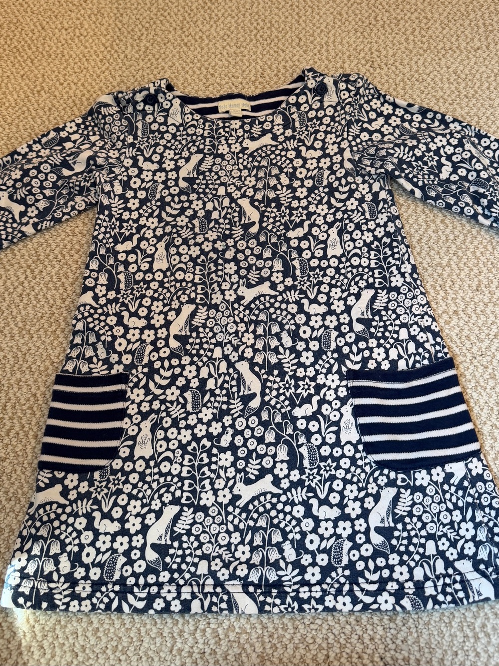 JoJo Maman Bebe Navy and White Floral Fox Print Casual Dress